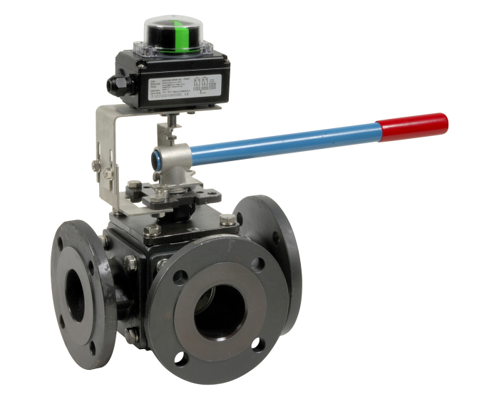 Carbon steel ball valve 784 3W T-port RF PN16 + limit switch box DN25